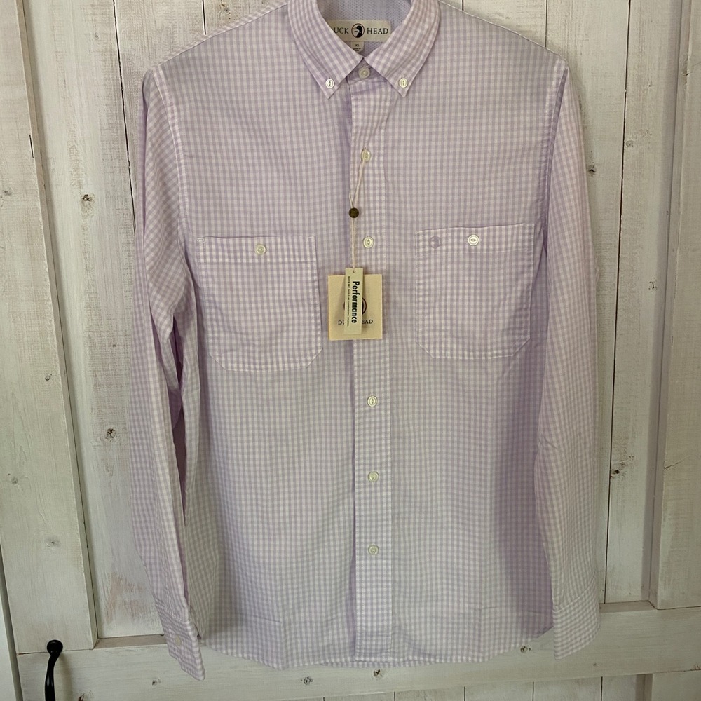 Duck Head Performance Shirt Mens XS Faded Peri Purple Gingham Button Down D11304